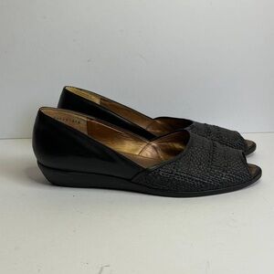 Vintage Yves Saint Laurent (YSL) Woven Leather Peep-toe Flats Size 36.5
